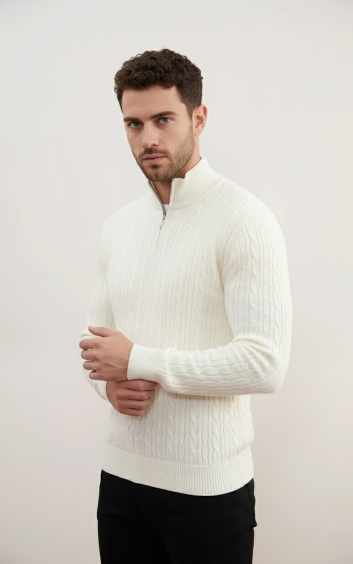 Men’s Half-Zip Cable Knit Sweater