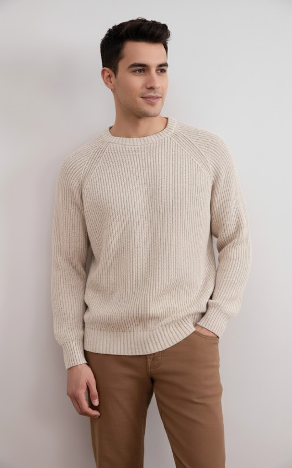 Men’s Ribbed Knit Crew Neck Sweater – Premium Cotton Blend