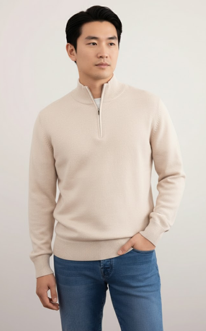 Men’s Quarter-Zip Sweater – Classic Cotton Blend Pullover