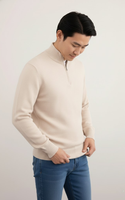 Men’s Quarter-Zip Sweater – Classic Cotton Blend Pullover
