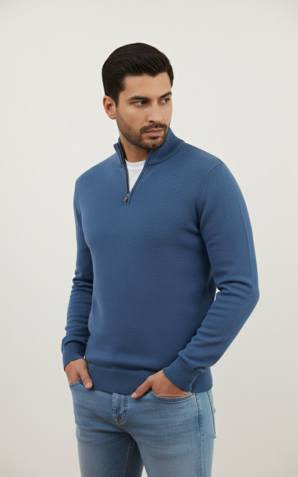 Men’s Quarter-Zip Sweater – Classic Cotton Blend Pullover