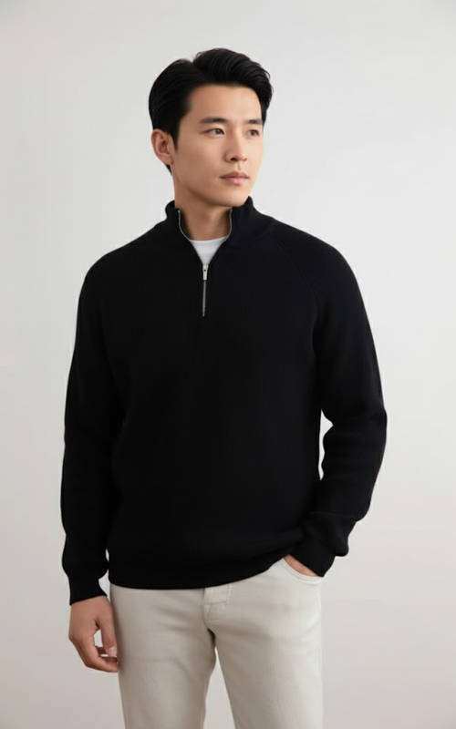 Men’s Quarter-Zip Mock Neck Sweater – Premium Cotton Blend Pullover