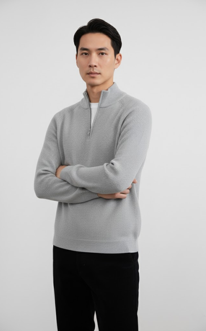Men’s Quarter-Zip Mock Neck Sweater – Premium Cotton Blend Pullover