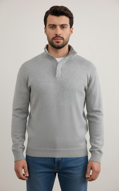 Men’s Half-Zip Knit Sweater – Classic Ribbed Collar Pullover