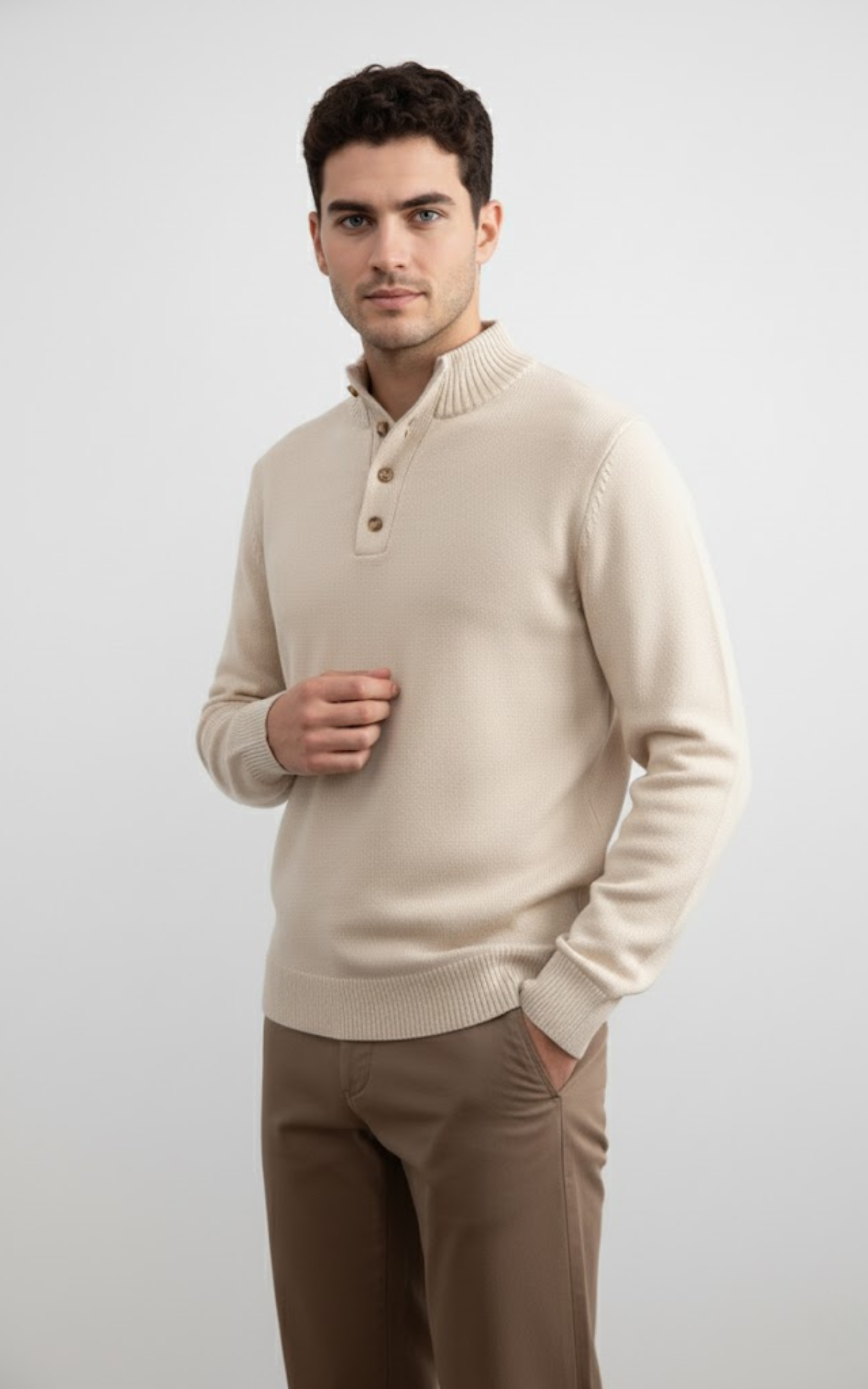 Men’s Half Button Knit Sweater – Classic Cotton Blend